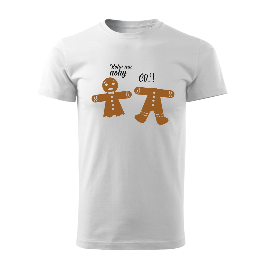 Biele vtipné vianočné tričko s perníčkami – Bolí ma nohy
