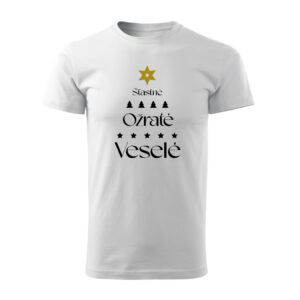 Biele vtipné vianočné tričko Šťastné Ožraté Veselé – text v tvare stromčeka